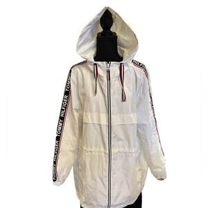Tommy Hilfiger Adult XL White Hooded Anorak Lightweight Windbreaker Jacket